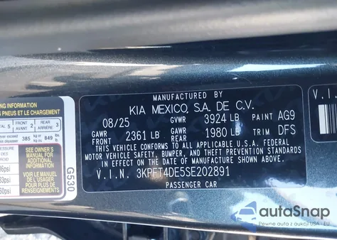 2025 Kia K4 Lx from USA, damaged, VIN 3KPFT4DE5SE202891